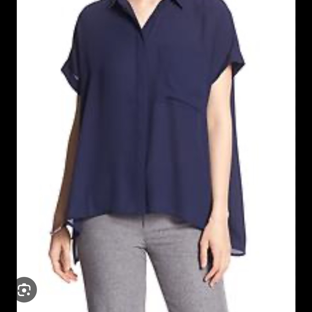 Banana Republic Blue Boxy Notched Collar Blouse